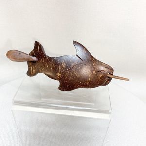 Carved Whale Coconut Shell  HAIR PIN BARRETTE SLIDE CLASP CLIP Handmade New